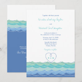 Blue Waves Modern Loopy Heart Beach Hochzeit Einla Einladung