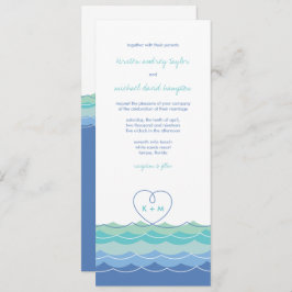 Blue Waves Moderne Loopy Heart Beach Invitation de
