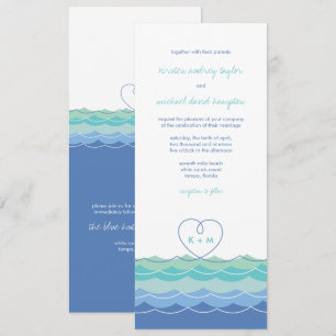 Blue Waves Moderne Loopy Heart Beach Invitation de