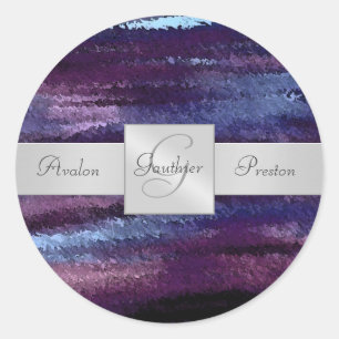 Blue Waves Monogram Wedding Sticker