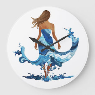 Blue Waves Ocean Girl Große Wanduhr