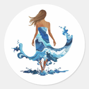 Blue Waves Ocean Girl Runder Aufkleber