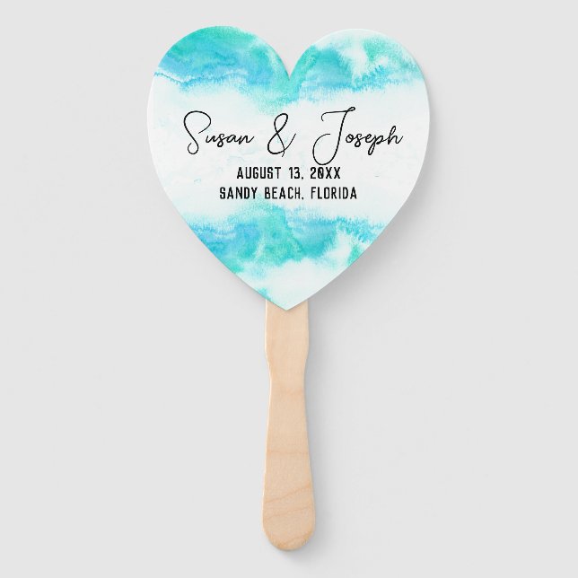 Blue Waves Set of Fans für Hochzeiten am Strand Fächer (Vorderseite)