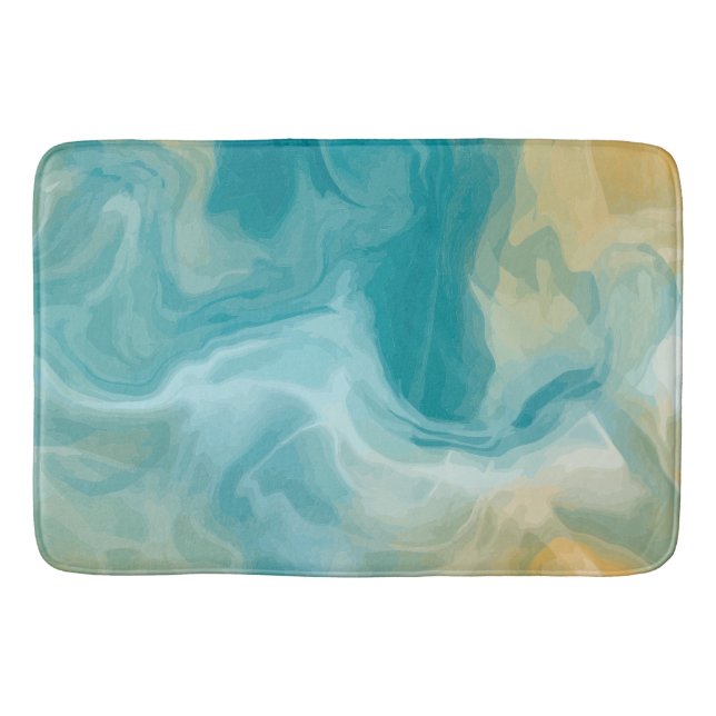 Blue Waves und Sandy Brown Fluid Art Badematte (Vorderseite)