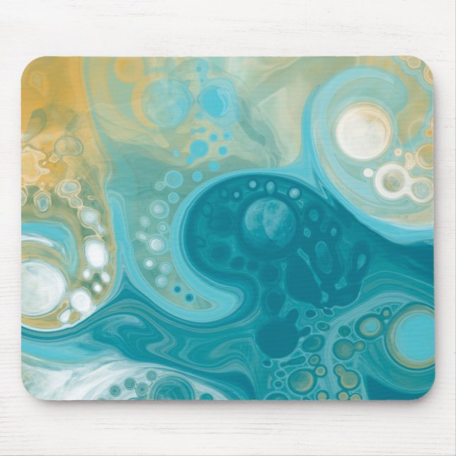 Blue Waves und Sandy Brown Fluid Art Mousepad (Vorne)