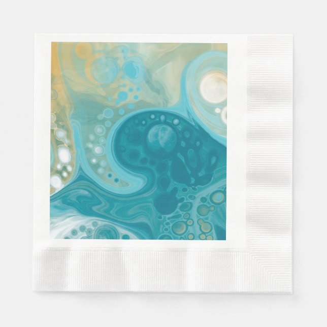 Blue Waves und Sandy Brown Fluid Art Serviette (Vorderseite)