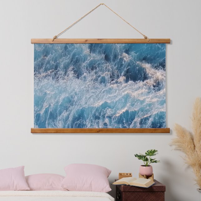 Blue Waves Wandteppich Mit Holzrahmen (Schlafzimmer)