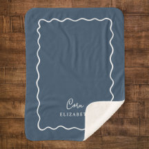 Blue Wavy Border Mit Monogramm