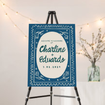 Blue Wavy Handwriting Retro Wedding Willkommenszei