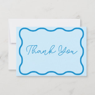 Blue Wavy Retro Wedding Dankeskarte