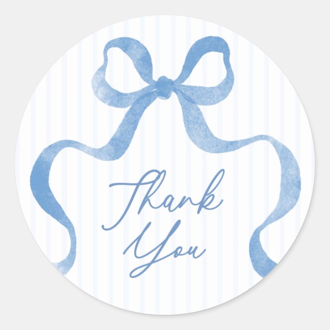 Blue Wavy Ribbon Bow Babydusche Danke Runder Aufkleber (Vorderseite)