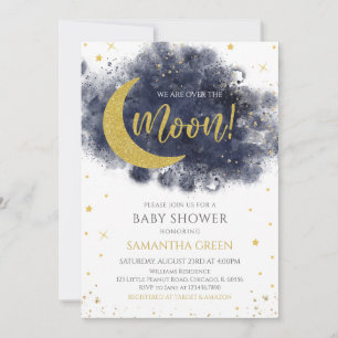 Blue We Over Moon Baby Shower Einladung