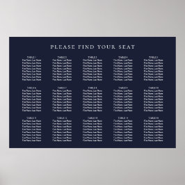 Blue Wedding 15 Table Seating Chart Poster