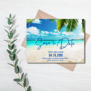 Blue Wedding am Strand speichern das Datum Ankündigungspostkarte