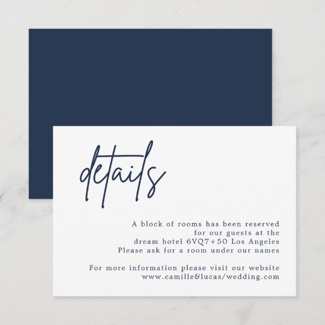 Blue Wedding Details Card RSVP Karte (Vorne/Hinten)