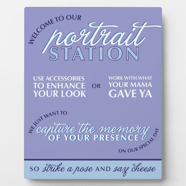 Blue Wedding Foto Booth Sign Fotoplatte (Vorderseite)