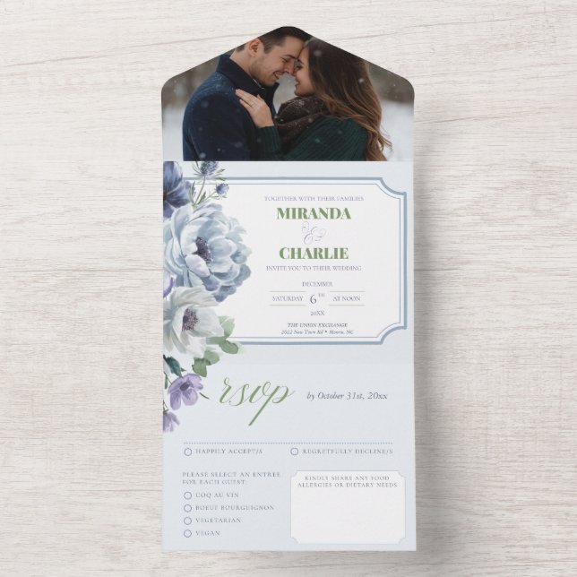 Blue Wedding in Powder All In One Einladung (Innen)