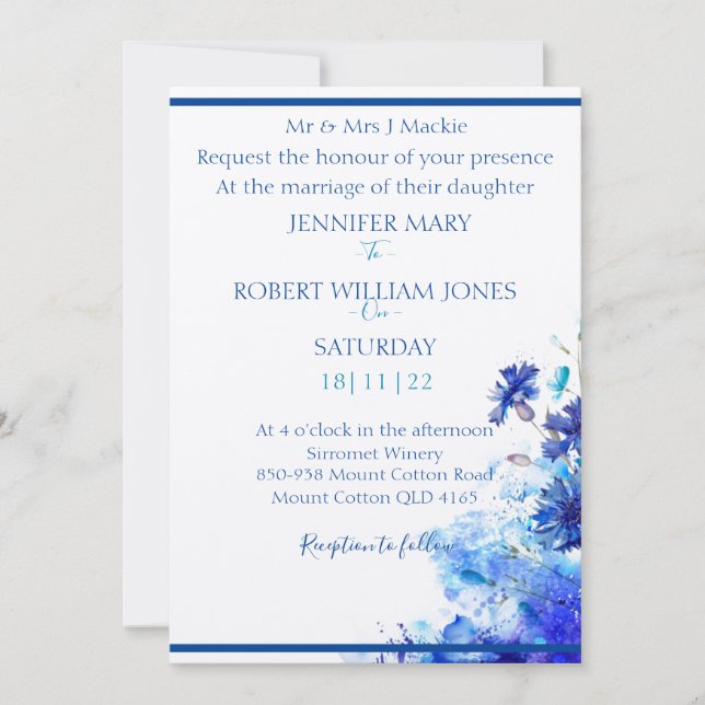 Blue wedding invitation  einladung (Vorderseite)