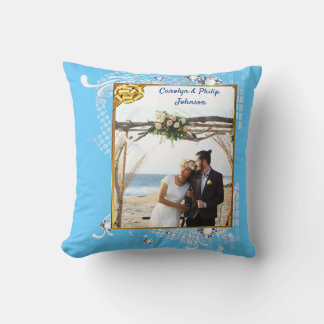 Blue Wedding mit Diamonds Foto & Name, YPI Kissen