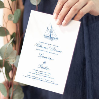 Blue Wedding Probe Dinner mit Sailboat Navy Einladung