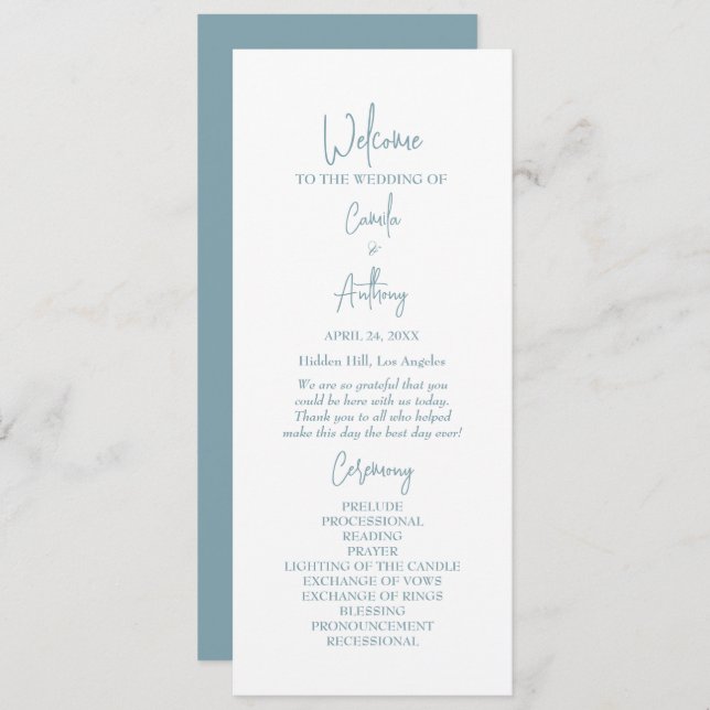 Blue Wedding Programm (Vorne/Hinten)