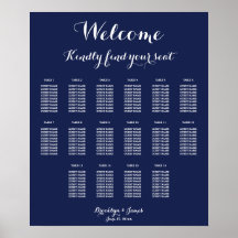 Blue Wedding Seating Chart Poster 20x24