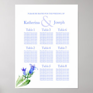Blue Wedding Seating Table Planner 1-8 Poster