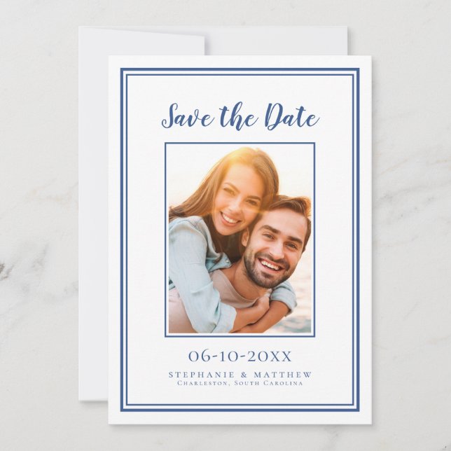 Blue Wedding Simple Verlobung Picture Modern Save The Date (Vorderseite)