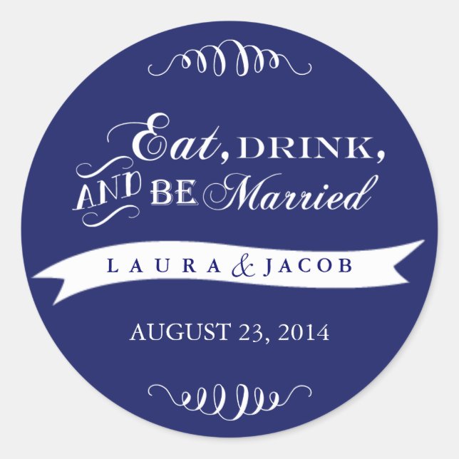 Blue Wedding Sticker | Essen, trinken und Verheira (Vorderseite)