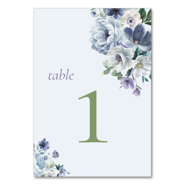 Blue Wedding Table Card Pulver Tischnummer (Vorderseite)
