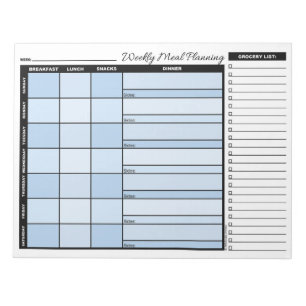 Blue Weekly Meal Planner with Grocery List Notizblock