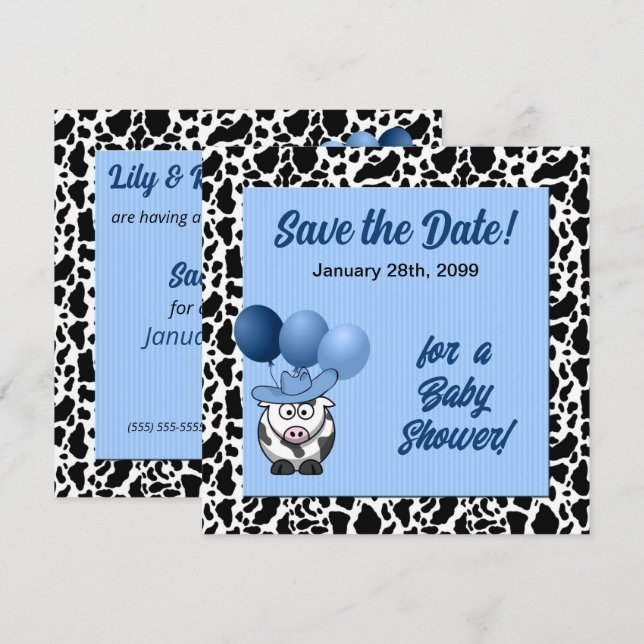 Blue Western Baby Dusche Save The Date (Vorne/Hinten)