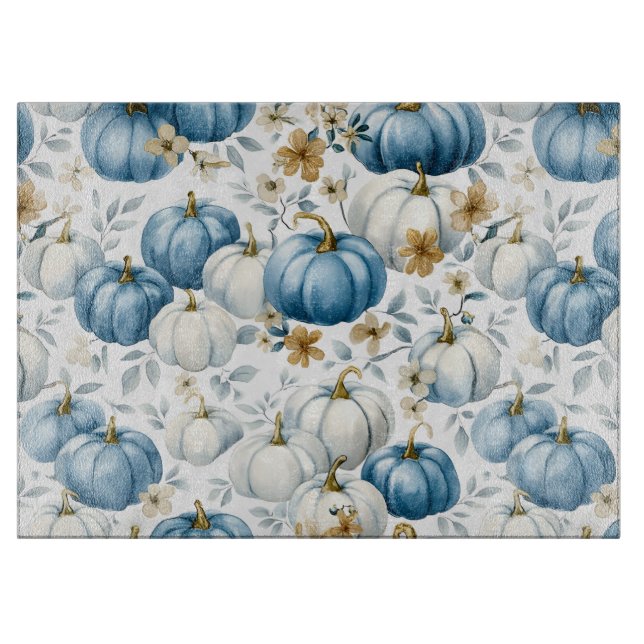 BLUE & WHALE FALL PUMPKINS & GOLD BLUME SCHNEIDEBRETT (Vorderseite)