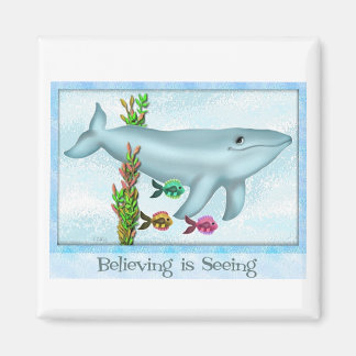 Blue Whale & Fish Friends Square Magnet