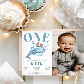 Blue Whale Kid's Birthday Party Foto Einladung