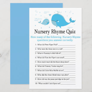 Blue Whale Kinderzimmer Rhyme Quiz Babydusche
