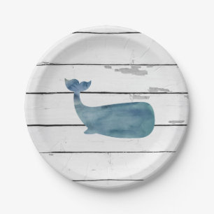 Blue Whale Nautical Beach Shiplap Pappteller