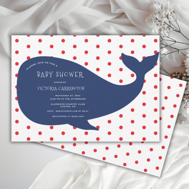 Blue Whale Red Punkt Baby Showroom Einladung (Von Creator hochgeladen)