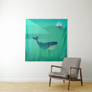 Blue Whale & Sailboat - Ruhe im Blick auf den Ozea Wandteppich