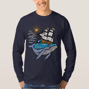 Blue Whale Segelschiff Wave Nautical Theme T-Shirt