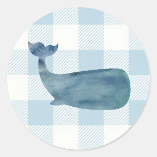 Blue Whale Shiplap Nautical Gingham Runder Aufkleber