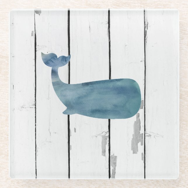 Blue Whale Shiplap Rustic Beach Deco Glasuntersetzer (Vorderseite)