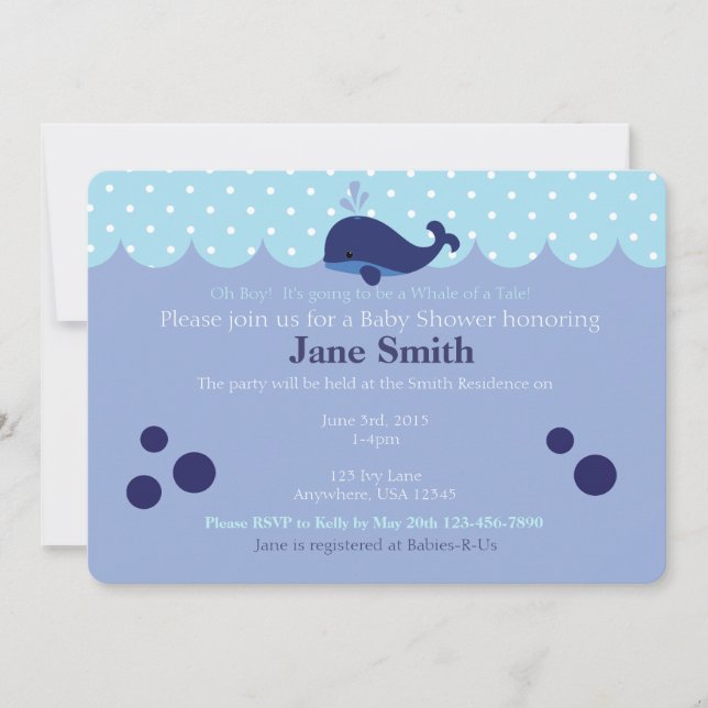 Blue Whale Themed Baby Boy Dusche Einladung (Vorderseite)