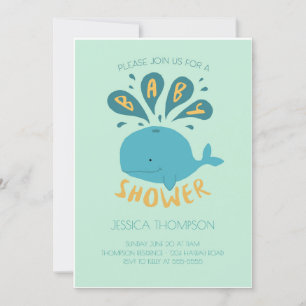 Blue Whale Water Baby Boy Unisex Douche Invitation