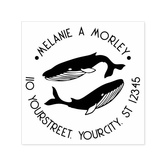 Blue Whales Beach Thema Runde Name Rücksendeadress Permastempel (Design)