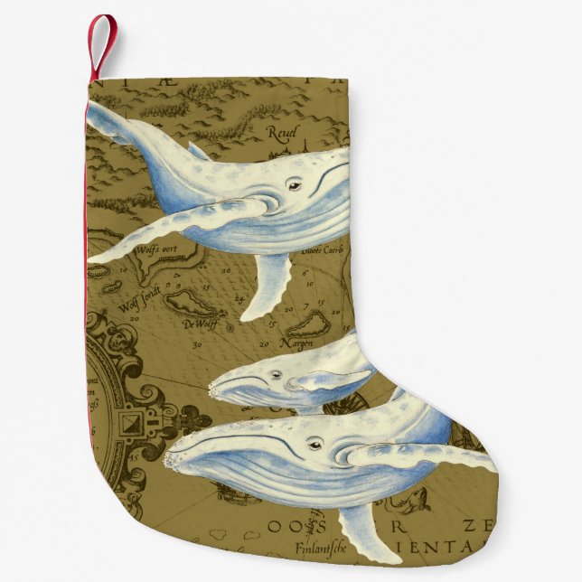 Blue Whales Family Olive Green Kleiner Weihnachtsstrumpf (Vorderseite)