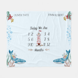 Blue Whales Twin Baby Milestone Fleecedecke