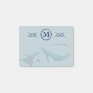 Blue Whales with Monogram Post-it Klebezettel