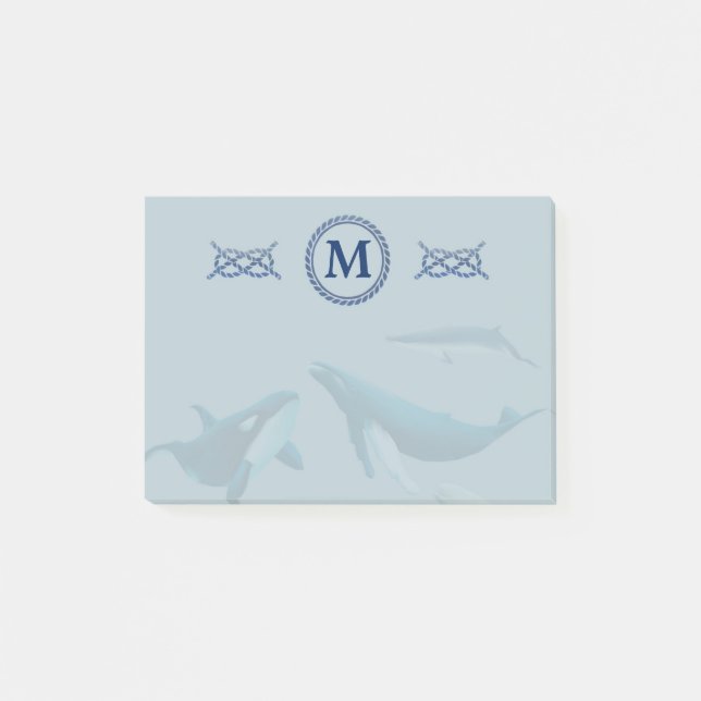 Blue Whales with Monogram Post-it Klebezettel (Vorderseite)