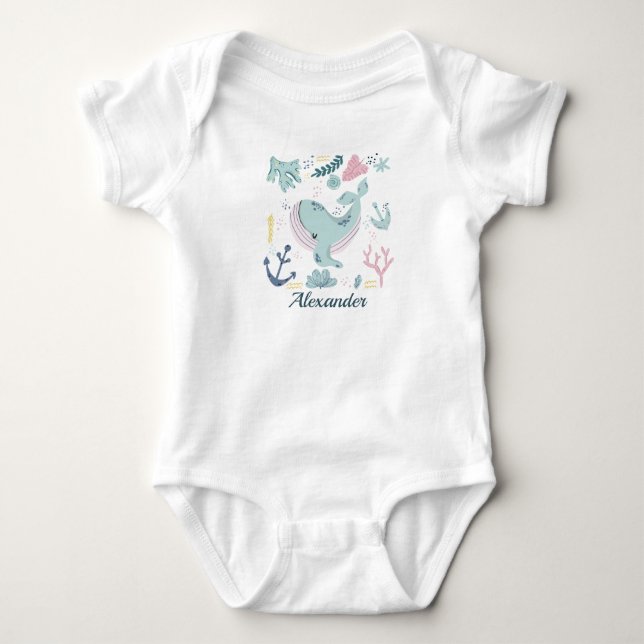Blue WhalSea Life Baby Ocean Marine Life Strampler (Vorderseite)